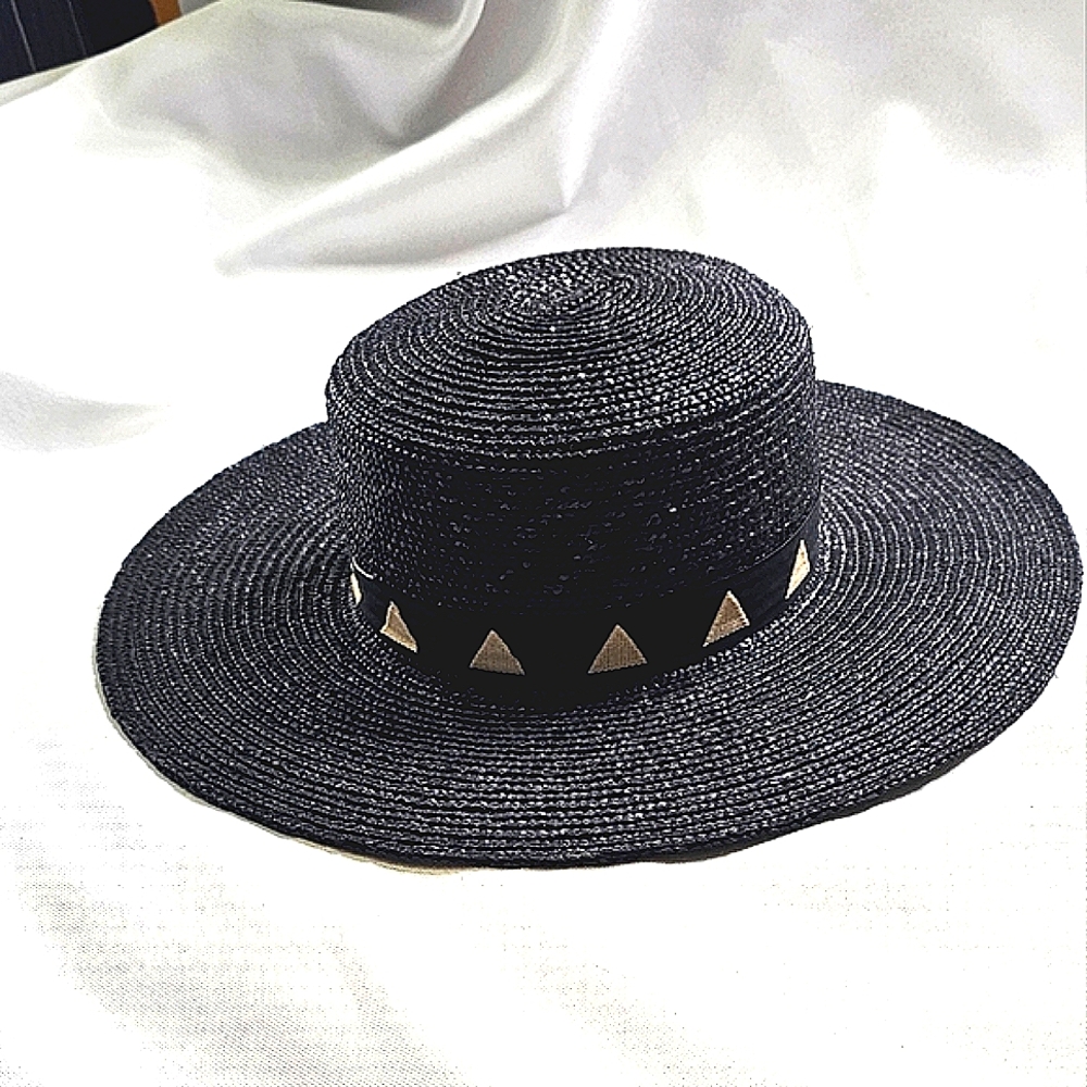 🔥🔥"Gigi Pip" Black Straw Hat with Geometric Band